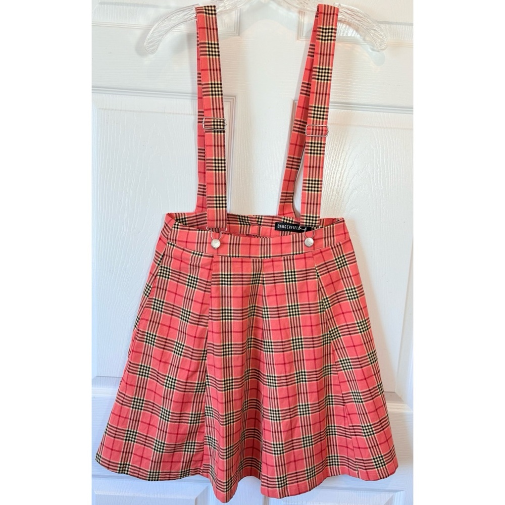 Dangerfield Pink Plaid Suspender Skirt